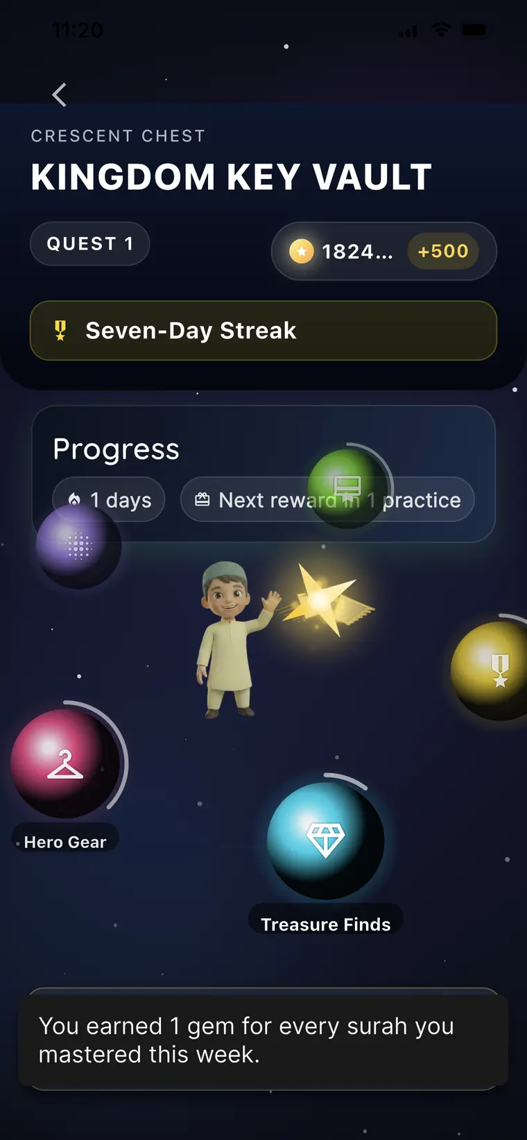 Little Hafiz Kingdom Key Vault rewards screen.